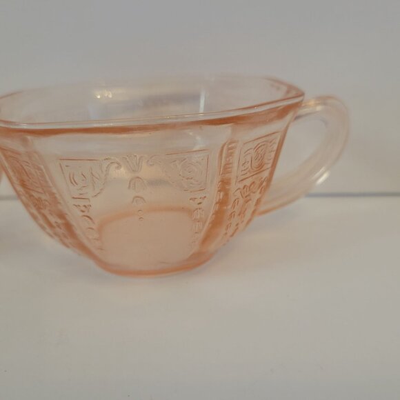 Vintage Anchor Hocking Pincess Pink Depression Glass Tea Cups With Etched Floral - Picture 2 of 5